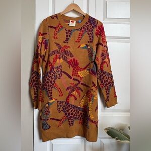 NWT Farm for Anthropologie / Colorful Animal Print Sweater Dress / M